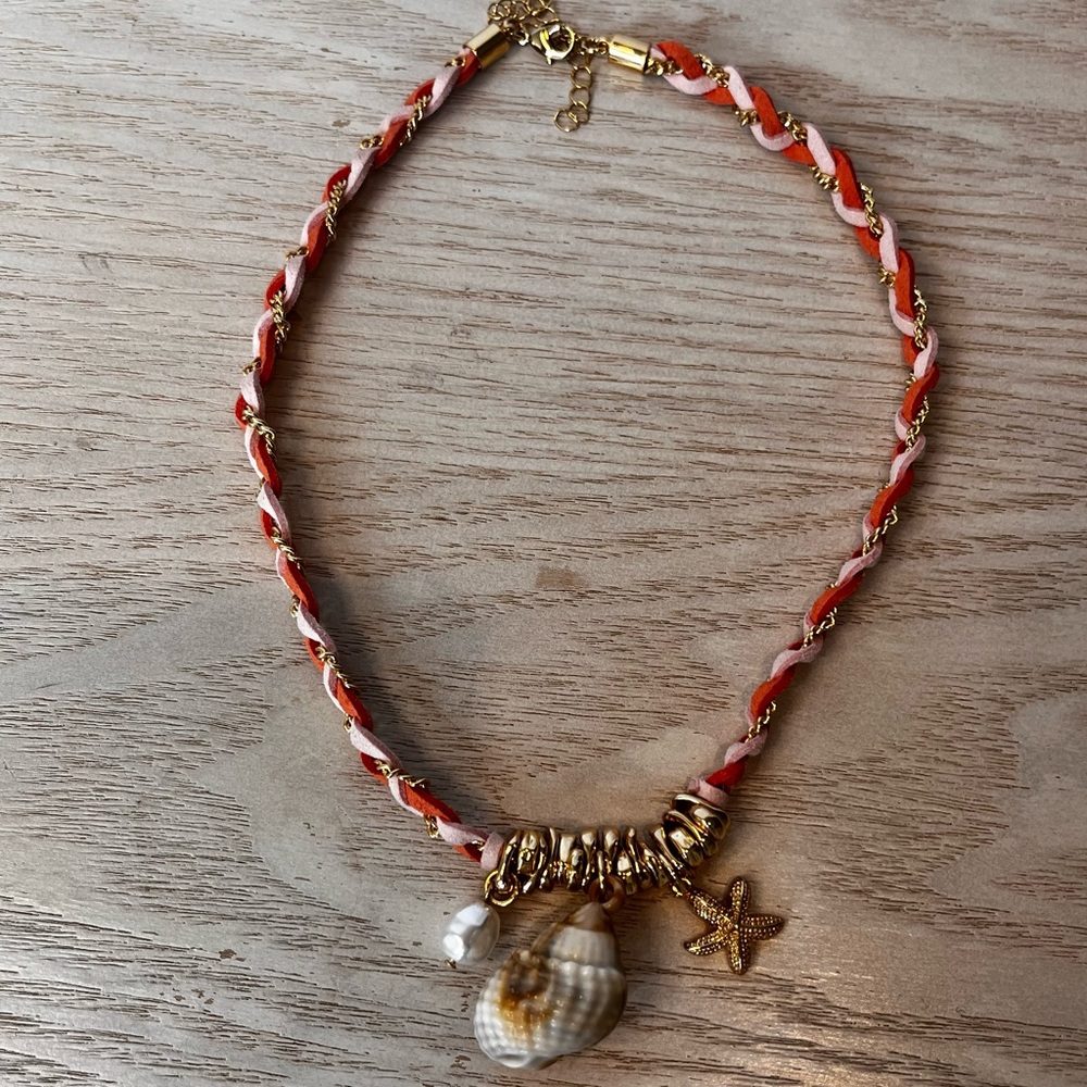 NWT House of Harlow 1960 Braided Necklace with Gold Charms and Natural Seashells